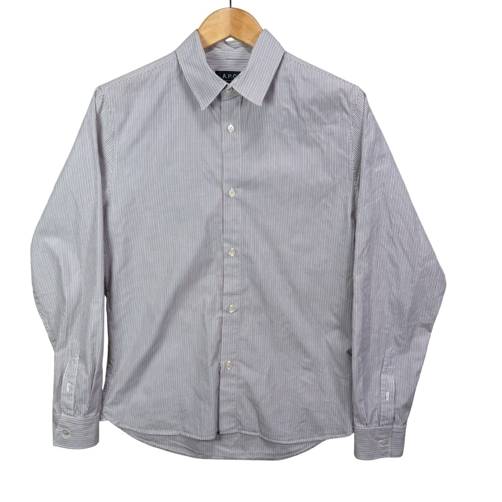 A.P.C. Rue Madame Paris Men's Striped Button-Up Shirt Small Red Navy White
